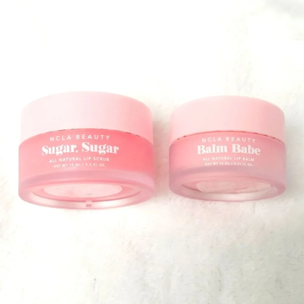 NCLA Beauty Pink Champagne Lip Treatment Trio Set Sugar Scrub Balm Scrubber New